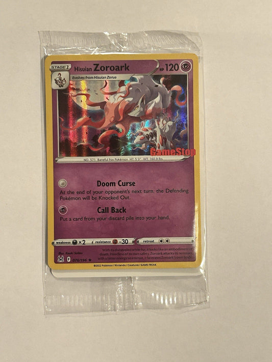 Hisuian Zoroark 076/196 Lost Origin Pokémon TCG Gamestop Promo Stamped sealed0