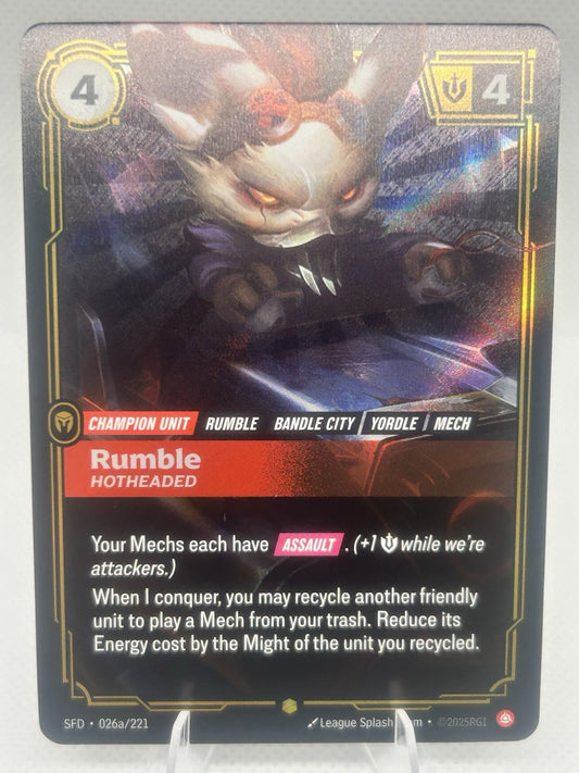 Riftbound League of Legends TCG Rumble Hotheaded 026a/221 Showcase Alt Art NM0