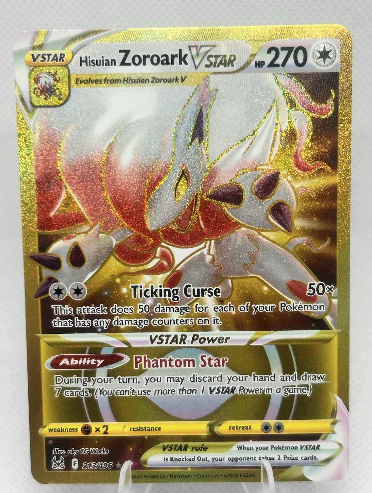 Pokemon Hisuian Zoroark VSTAR 213/196 Gold Secret Rare Lost Origin NM0